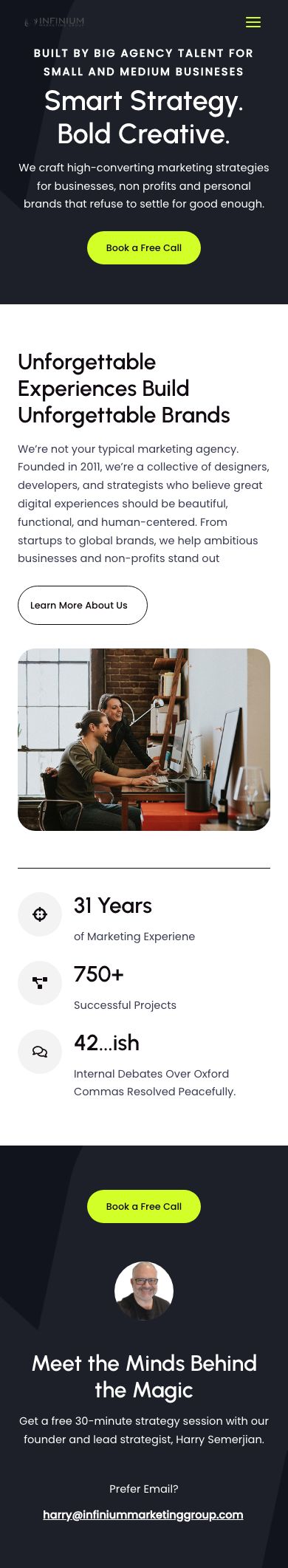 Mobile · 390×844 · infiniummarketinggroup.com critique capture preview