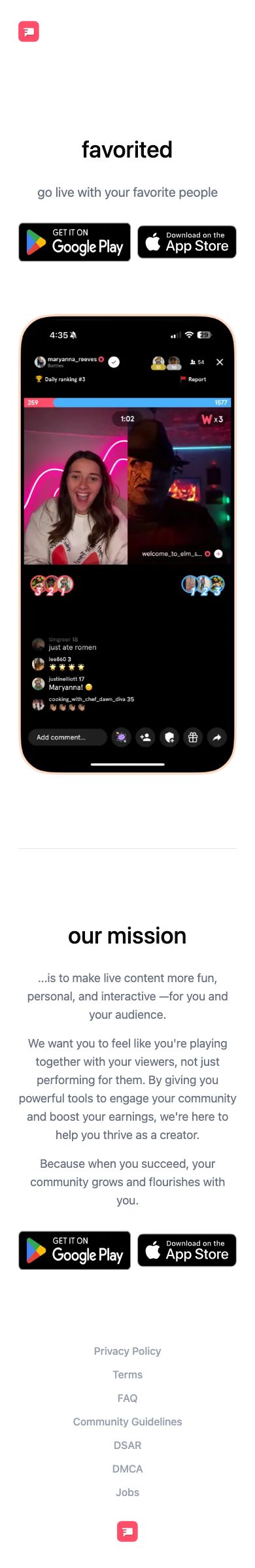 Mobile · 390×844 · favorited.com critique capture preview