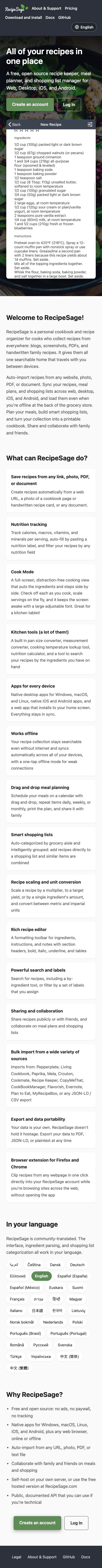 Mobile · 390×844 · recipesage.com critique capture preview