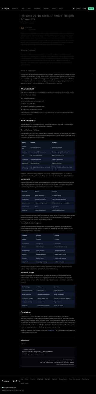 InsForge vs Firebase review snapshot