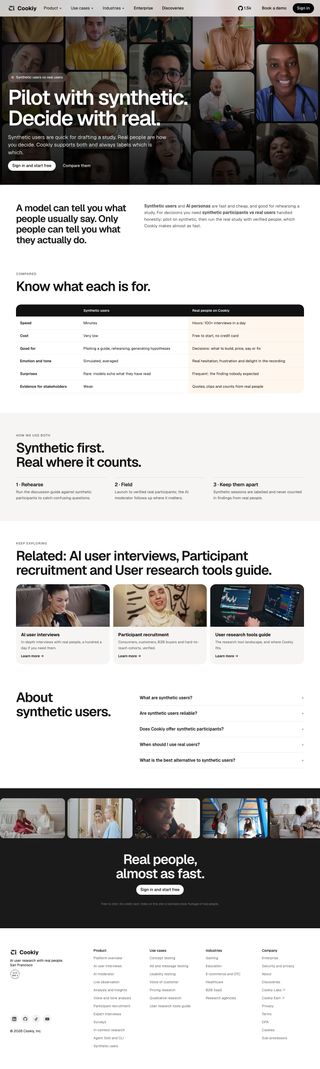 Synthetic users Pilot with synthetic users, decide with real people. review snapshot