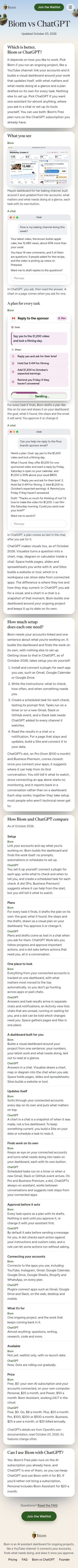 Biom vs ChatGPT review snapshot